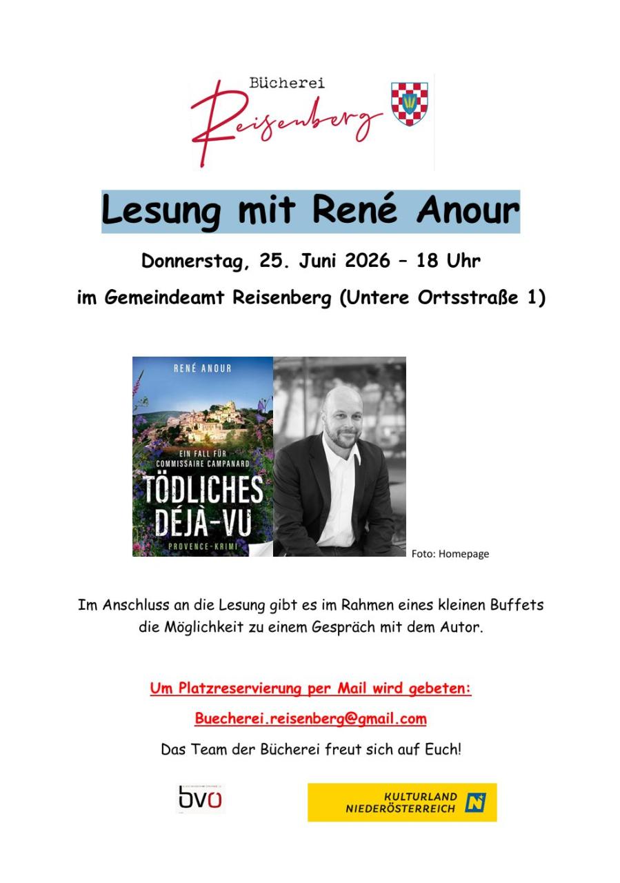 Plakat: Lesung mit René Anour